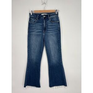Hidden Jeans Womens 27 Blue Crop Flare Raw Hem Stretch High Rise